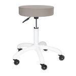 round medi stool with adjustable height and white base and gaslift