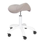 saddle stool with adjustable height and white base and gaslift