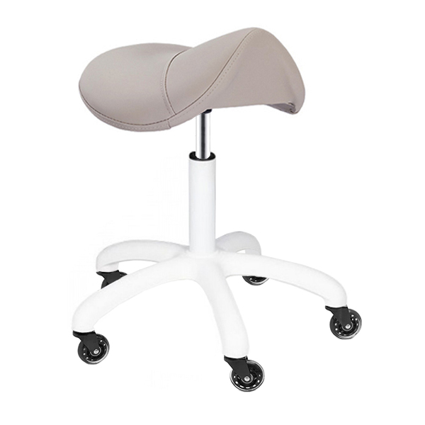 saddle stool with adjustable height and white base and gaslift