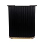 compact salon reception desk in black with gold trim perfect for small spaces