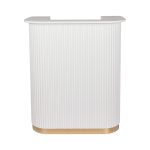 compact salon reception desk in white with gold trim perfect for small spaces