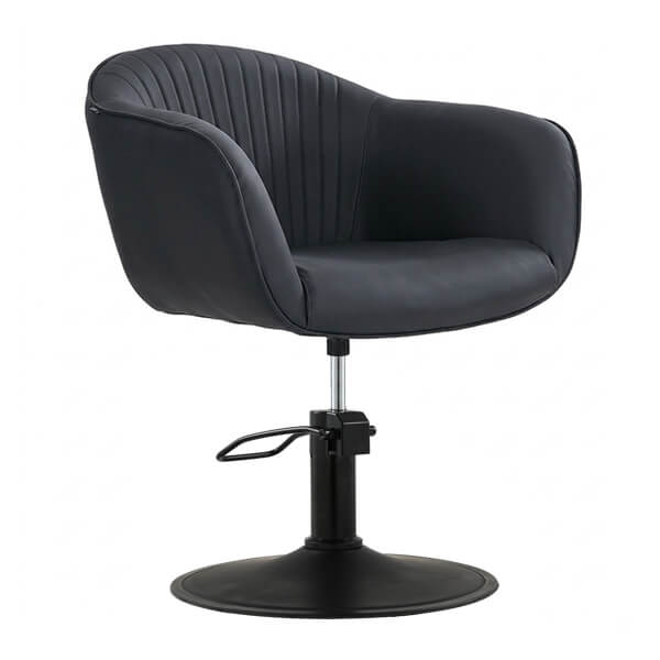 aria salon chair black round matt black base front angle view