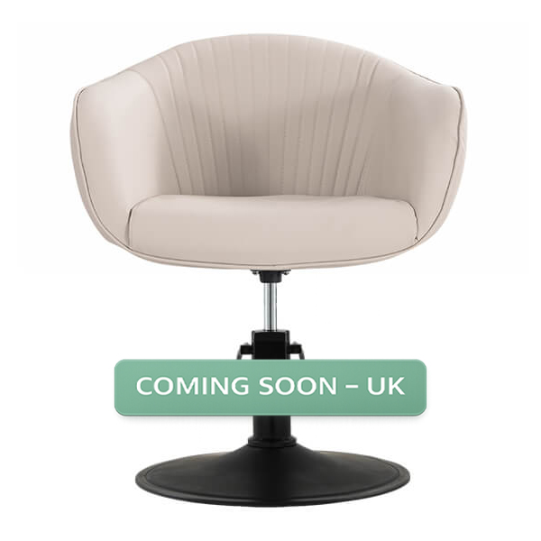 aria salon chair latte round matt black base front view