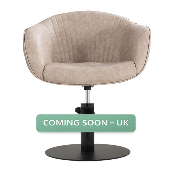 aria salon chair taupe round satin black base front view