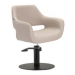 madison salon chair latte round flat satin black base front angle view