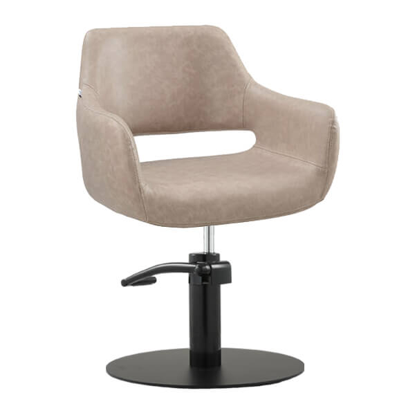 madison salon chair taupe round flat satin black base front angle view
