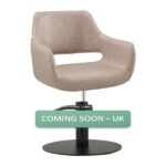 madison salon chair taupe round satin black base front angle view