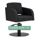 zahra salon chair black round satin black base front angle view