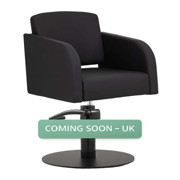 zahra salon chair black round satin black base front angle view