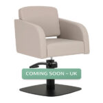 zahra salon chair latte square matt black base front angle view