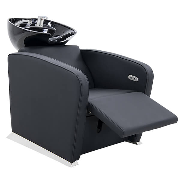 riviera electric recliner shampoo unit black front view full recline