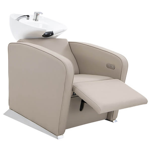 riviera electric recliner shampoo unit latte front view full recline