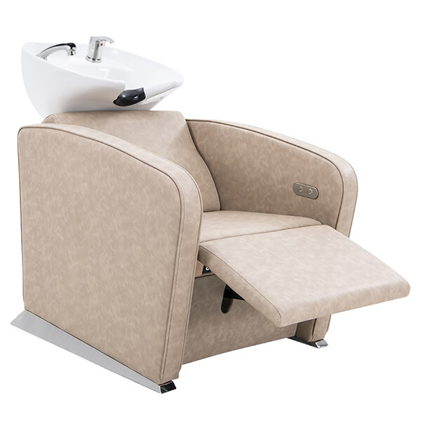 riviera electric recliner shampoo unit taupe front view full recline
