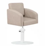 zahra salon chair taupe round white base front view