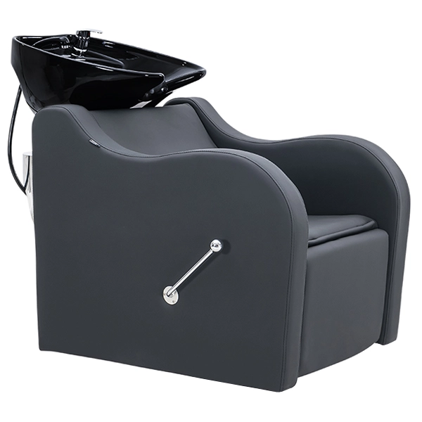 milos recliner shampoo unit black front angle view closed recliner